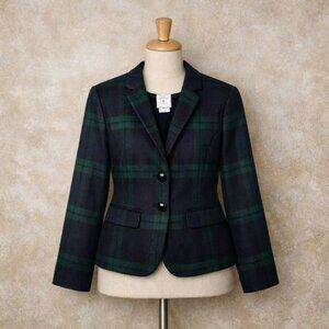 NWT GAP The Academy Blazer Navy and Dark Green Tartan Plaid Wool Blend Size 8